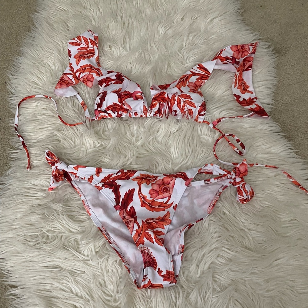 red/orange ruffle top bikini from shein